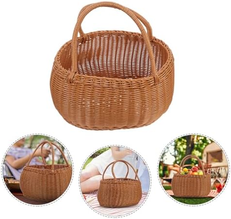 Luxshiny Rustic Imitation Rattan Basket Sturdy PP Woven Storage with Handle for Picnic Fruit Vegetable Bread Holder Multi-Function Decorative Organizer for Outdoor and Daily Use - Image 7