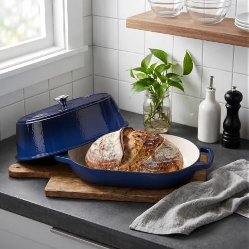 VORRINGARD Enameled Cast Iron Dutch Oven Pot with Dome Lid, Oval Bread Oven for Homemade Sourdough Bread Baking, Oven Safe up to 500°F, 6 Quart, Blue - Image 4