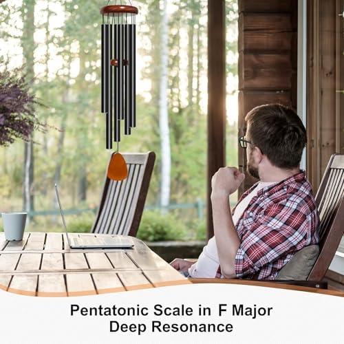 Bursvik 42" Aluminum Wind Chimes for Outside (Black), Patio Zen Decor Gift - Image 5