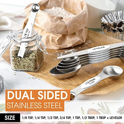 Spring Chef Stainless Steel 8 Magnetic Measuring Spoons for Kitchen, White - Image 4