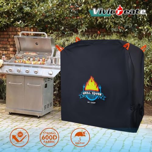 Vivicreate Waterproof BBQ Grill Cover 52 Inch Heavy Duty 420D Fabric Outdoor Barbecue Cover Weatherproof UV Protection Windproof Fits Weber Char-Broil Nexgrill Traeger Smoker Parrilla - Image 2