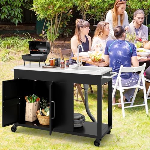 Happygrill 56" Outdoor Grill Table with Sink, Drainage & Storage Cabinet - Image 2