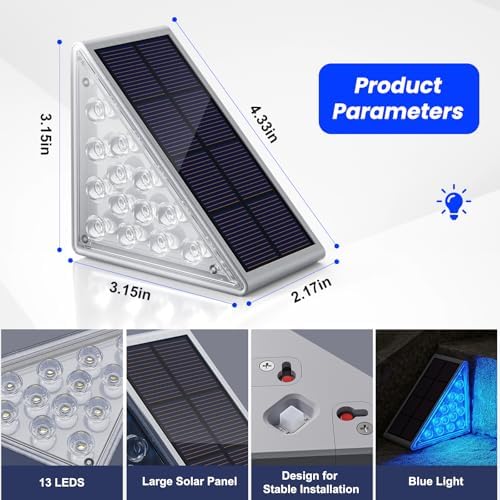 NIORSUN Solar Step Lights,12 Pack Blue LED Outdoor Step Lights, Stair Lights Outdoor for Patio, Fence, Yard, Walkway, Solar Powered Auto On/Off, IP67 Waterproof, Easy Install - Image 4