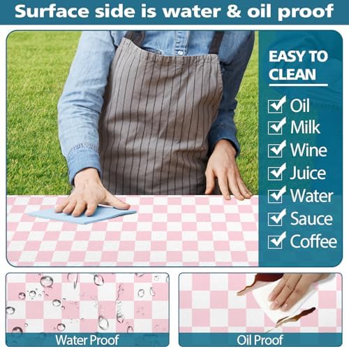 Picnic Table Cover with Bench Covers and Bag, Pink and White Checkered Gingham Buffalo Plaid Camping Tablecloth Cover Waterproof Windproof Elastic Edges Fitted Tablecloths for Outdoor 3PCS 30x60 Inch - Image 5