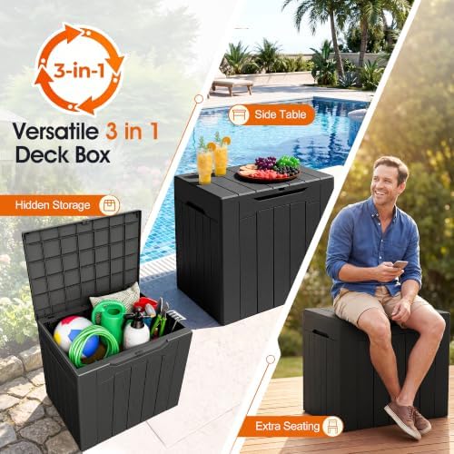 Greesum 33 Gallon Resin Deck Box Outdoor Storage Boxes, Dark Black - Image 2
