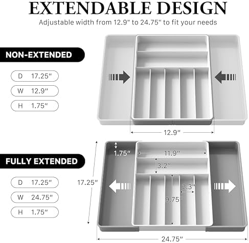 Simple Houseware Expandable Kitchen Drawer Flatware Organizer, Gray/White - Image 2