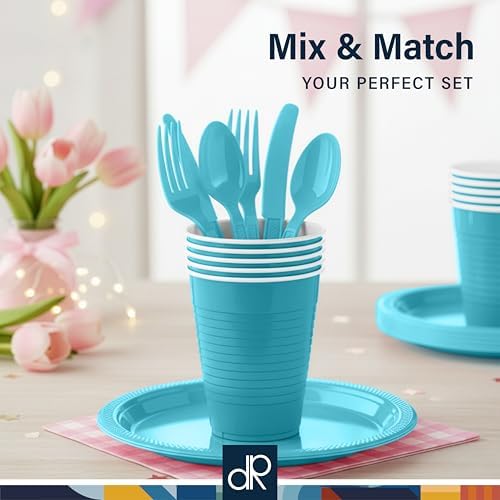 DecorRack Turquoise Plastic Cups, 12 oz Disposable Cups, Reusable Party Supplies (40 Count) - Image 7