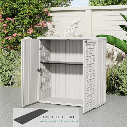 KINYING Outdoor Storage Cabinet Waterproof, Resin 62 Gallon Deck Box for Patio Furniture Cushions, Garden Tools, Pool Tools and Kids’ Toys (Off White with 1 Shelving) - Image 5