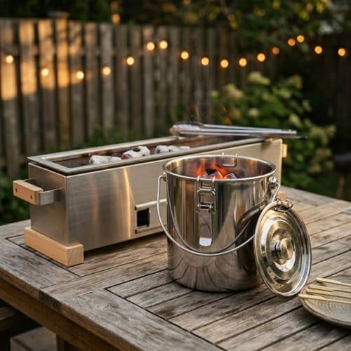 The Bincho Grill Charcoal Saver – Extinguishing Bucket (Keshizumi) for Hot Charcoal and Ash Collection, Heavy Duty Stainless Steel with Lockable Lid, 3 Gallon Capacity - Image 6