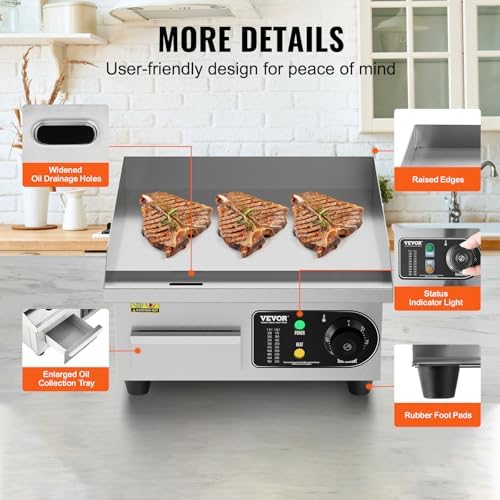 VEVOR Commercial Electric Griddle, 14", Countertop Flat Top Griddle - Image 6