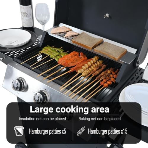 Endark 3-Burner Propane Gas Grill 26,000 BTU, Double-Layer Stainless Steel Lid, 2 Side Shelves & Wheels for Outdoor Patio, Terrace, Backyard Barbecue - Image 6