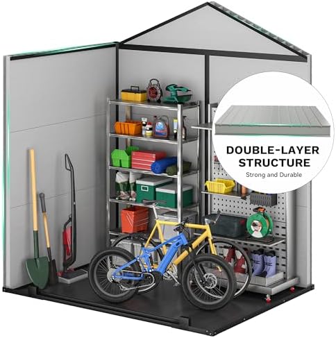 DWVO Outdoor Storage Shed 6x4.4 FT Plastic Garden Tool Shed with 2 Windows, Double-Wall Outside Shed for Lawn Mower, Garden Tool for Backyard, Lawn, Patio - Image 6