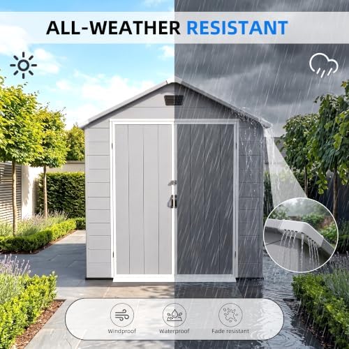 Greesum 6x10FT Plastic Outdoor Storage Shed with Floor, Light Gray - Image 5