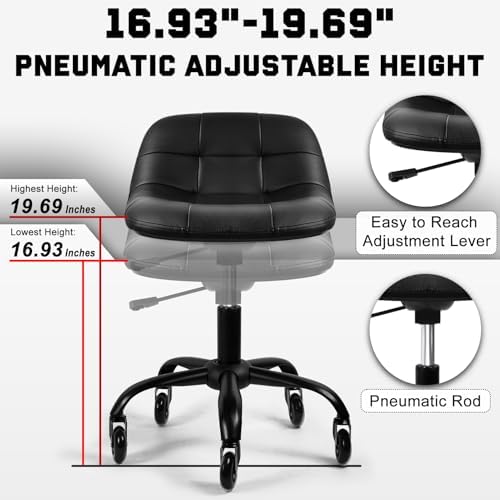 Rolling Shop Stool with Wheels, Rolling Short Stool with Back Support, 360° Swivel Garage Chair, Height Adjustable Chair 330lb Heavy Duty for Spa Salon Massage Tattoo (Black) - Image 4