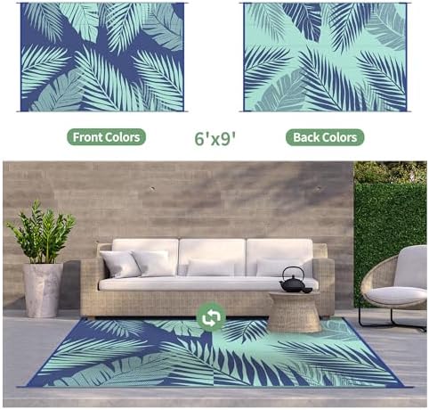 GENIMO Outdoor Rug, Waterproof Plastic Rugs for Patio, 6'x9' Navy Green - Image 2