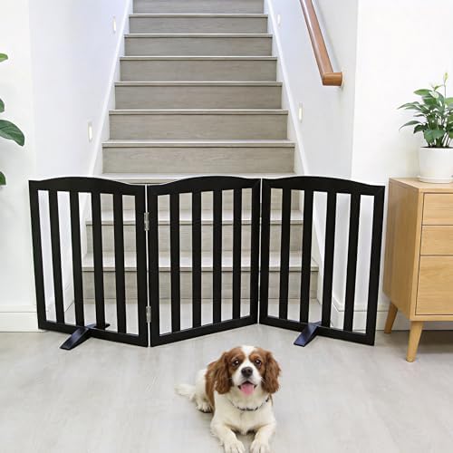 Freestanding Dog Gate Indoor,Doggie Gate Foldable Pet Gates for Doorways,Stairs or Hallways, Wooden Black Pet Gate for the House, Pet Fence with Support Feet Included,24 "Height-3 Panels - Image 2