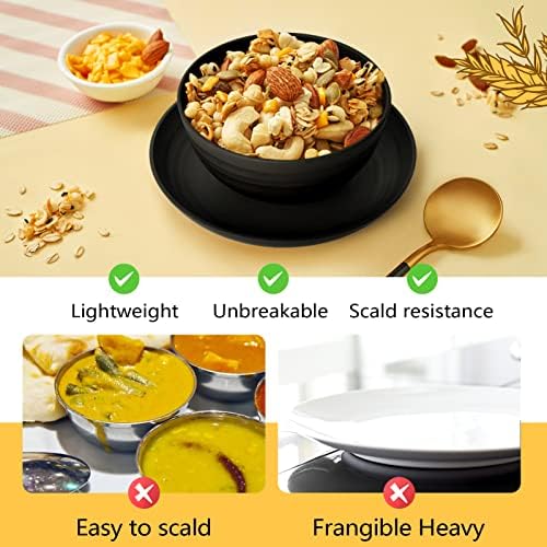 Teivio 16-Piece Kitchen Plastic Wheat Straw Dinnerware Set, Service for 4, Dinner Plates, Dessert Plate, Cereal Bowls, Cups, Unbreakable Plastic Outdoor Camping Dishes, Black Matte - Image 5
