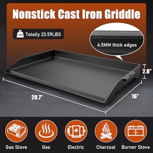 Cast Iron Griddle for Stove Top Griddle for Gas Grill Range Oven 23" x 16" - Image 2