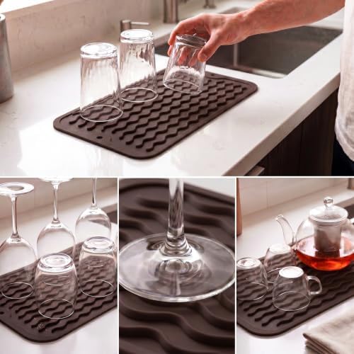 MicoYang Silicone Dish Drying Mat for Multiple Usage,Easy clean,Eco-friendly,Heat-resistant Silicone Mat for Kitchen Counter or Sink,Refrigerator or Drawer Liner Coffee S 12 inches x 6 inches - Image 4