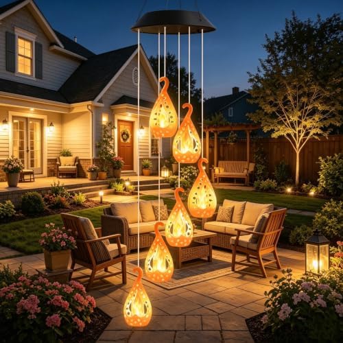 Toodour Solar Wind Chime, Hanging Flame Wind Chimes, LED Decorative Mobile - Image 5