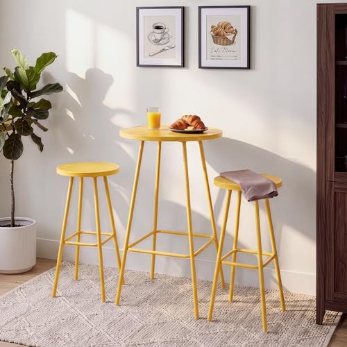 Best Choice Products 3-Piece Patio Dining Set, Bar Height, Outdoor Bistro Set, Outdoor Round Bar Table w/ 2 Bar Stools, Steel - Yellow - Image 3