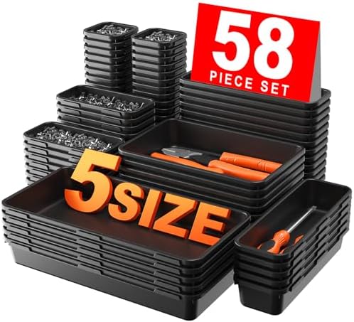 【】【5 Size】A-LUGEI Tool Box Organizer Tray Divider Set, 【Black】 Desk Drawer Organizer, Garage Organization and Storage Toolbox Accessories Rolling Tool Chest Cart Cabinet WorkBench Small Part by A-LUGEI