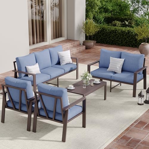 Aluminum Patio Furniture Set 5 Pieces Modern Patio Conversation Sets for Porch, Deck, Garden, 7-Seat Outdoor Furniture Metal Sofa Set with 4" Water-Resistant Cushion & Coffee Table,Navy - Image 4