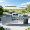 104-Inch 4-Burner 72000 BTU Deluxe Stainless Steel Propane Gas Outdoor Kitchen Bar, BBQ Island Grill with Wine Cooler, Compact Refrigerator, Rotisserie & Granite Countertops, For Backyard BBQ, Sliver by Unknown