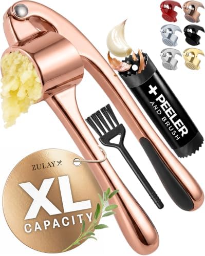 Zulay Kitchen Metal Large Garlic Press, Garlic Mincer, Peeler-Brush, Rose by ZulayKitchen
