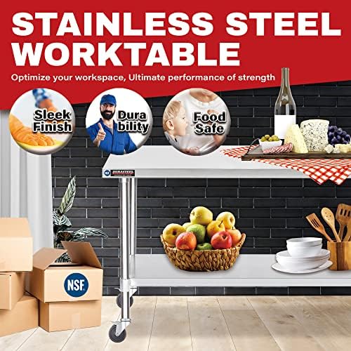 DuraSteel 30x48 NSF Stainless Steel Cart - Heavy Duty Food Prep Table with Undershelf - Rolling Kitchen Island on Wheels for Commercial Restaurant Kitchen, Garage, Outdoor Cooking, BBQ Grill, Counter - Image 4