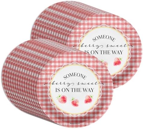 Birthday Galore Someone Berry Sweet is On the Way Baby Shower - 32 Piece Disposable Party Supplies - Strawberry Baby Shower Decorations - Round Party Plates - Large 9" Paper Plates In Bulk - Image 5