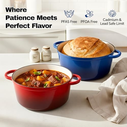 4.5 Quart Dutch Oven Pot with Lid, Non Stick Enameled Cast Iron Dutch Oven for Bread Baking, Heavy-Duty, Oven Safe Ceramic Cookware Up to 500°F for Baking, Braising, Stews, Roasting, Blue - Image 2