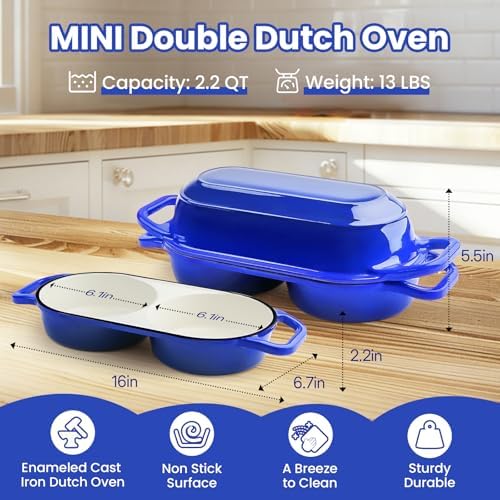 YONILL Mini Double Dutch Oven with Lid for Sourdough Bread Baking (Blue) - Image 3