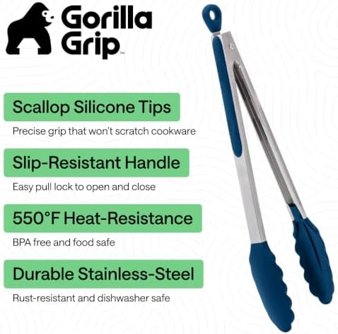 GORILLA GRIP Stainless Steel Kitchen Tongs for Cooking, 2 PK, Blue - Image 2