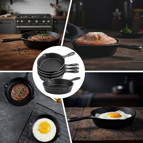 4 Pack Mini Cast Iron Skillets with Handle, 4 Inch Black - Image 7