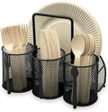 DysanVica Utensil Caddy Silverware Holder - 4 Compartment Metal Mesh Cutlery Fork Spoon Napkin Plate Organizer Flatware Storage Basket Party Kitchen Countertop Buffet Picnic Camping Outdoor BBQ Black by DysanVica