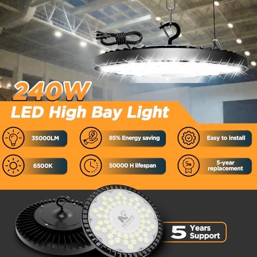 240W UFO High Bay LED Shop Lights, 4 Pack 35000LM Garage Lights - Image 2