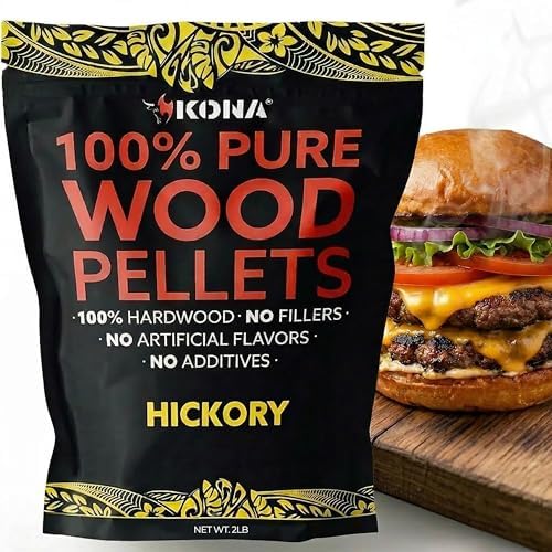 Kona 100% Hickory Smoker Pellets, Intended for Ninja Woodfire Outdoor Grill, 2 lb Resealable Bag by Kona
