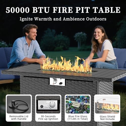UDPATIO Patio Furniture Set with Fire Pit Table and Swivel Rocking Chairs, 6 Pieces Outdoor Wicker Furniture Set with Waterproof Cover, 4'' Thickened Cushion, Grey - Image 5