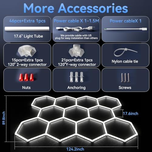 LZHOME Hexagon LED Garage Light: Super Bright 39600LM 11 Grids Hexagon Garage Light, 5000K Honeycomb Lights Ceiling for Garage, Warehouse, Car Detailing Shop, Exhibition Hall, Gym - Image 6