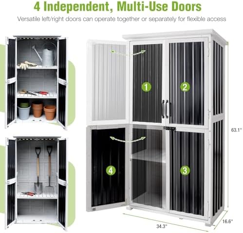 GUTINNEEN Outdoor Tool Cabinet, Heavy Duty Wood & Metal Frame Garden Storage Shed, Rustproof & Anti-Breakage for Tools & Equipment (Dark Black) - Image 5