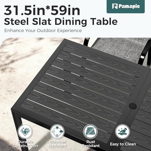 Pamapic Outdoor Dining Sets for 6, Rectangular Steel Slat Table with 6 Textilene Chairs, 7 Piece Patio Table and Chairs Set with Umbrella Hole for Patio, Backyard, Poolside (Grey, No Umbrella) - Image 6