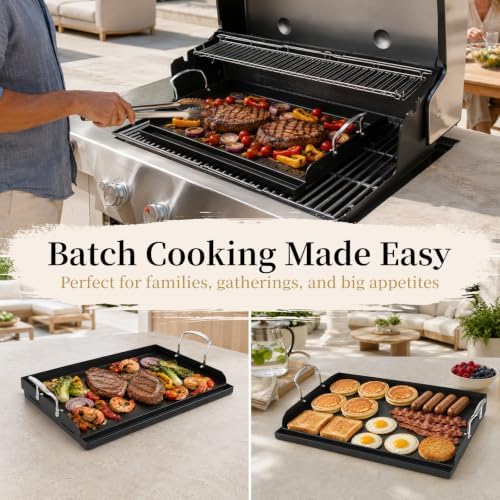 QuliMetal 25" x 16" Pre-Seasoned Cast Iron Flat Top Griddle - Image 7
