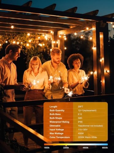 Outdoor String Lights, 29FT 12+1 G40 Bulbs Shatterproof Patio Lights - Image 2