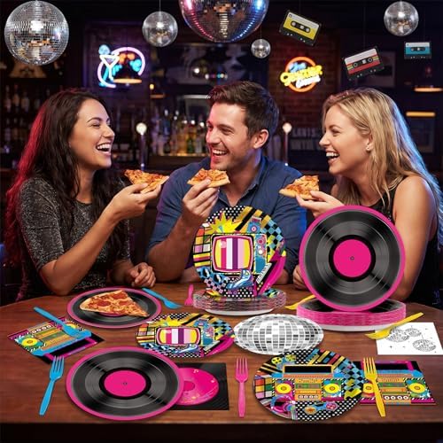 96Pcs Colorful 80s 90s Birthday Party Decorations Disco Hip Hop Plates and Napkins Retro Music Ball Dessert Paper Plates Back to 90s 80s Disposable Tableware for Birthday Baby Shower Supplies Disco - Image 5