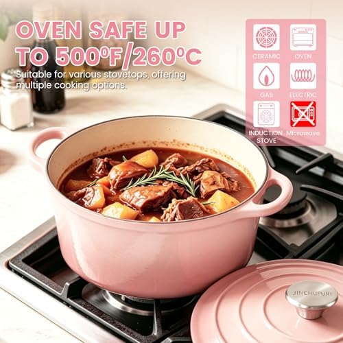 5 Qt Enameled Cast Iron Dutch Oven with Lid, Pink - Image 5