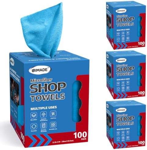 UNIMADE Shop Rags, 4 Boxes - 400 Sheets Microfiber Cleaning Cloth by Unimade