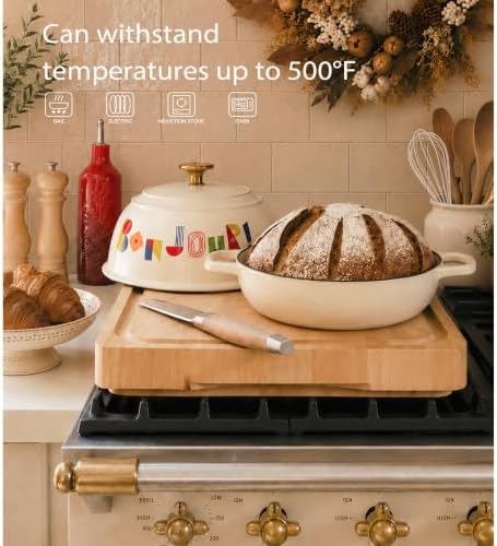 CAROTE Cast Iron Dutch Oven Pot with Lid, 5QT Round Bread Oven, Bonjour - Image 3