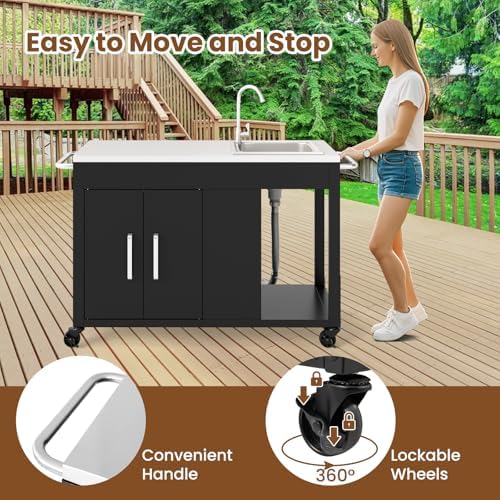 Happygrill 56" Outdoor Grill Table with Sink, Drainage & Storage Cabinet - Image 4