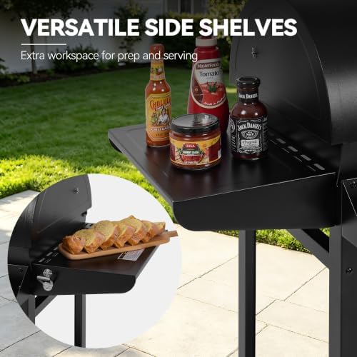 Royal Gourmet CC1830T Barrel Charcoal Grill, Front Storage Basket, Hooks - Image 4